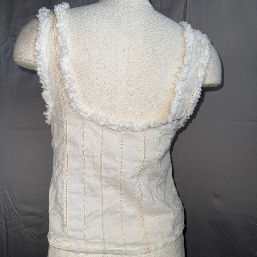 ZARA Women Cream Eyelet Tie Front Ruffle Trim Sleeveless Top Size S Chic - Picture 5 of 11